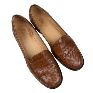 Orvis Vintage Brown Woven Leather Loafers Heritage Preppy Slip-Ons Women’s 8B